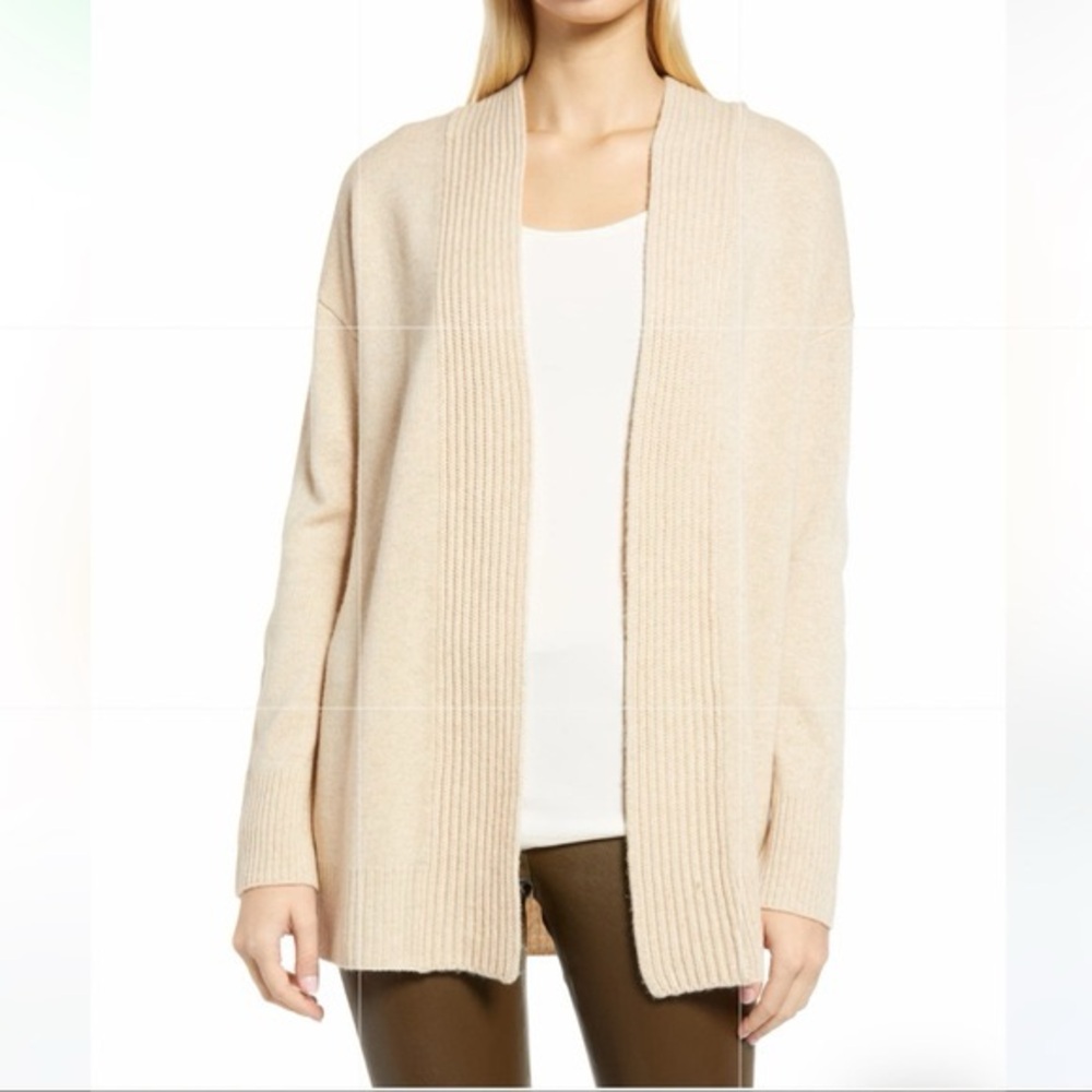 Vince Rib Placket‎ Beige Wool Cashmere Open Front Cardigan Sz M